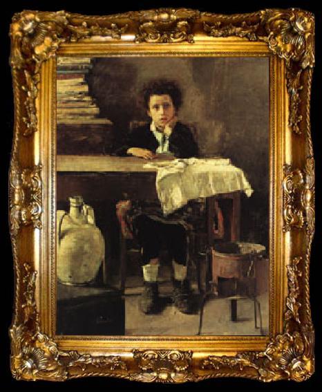 framed  Antonio Mancini The Poor Schoolboy, ta009-2